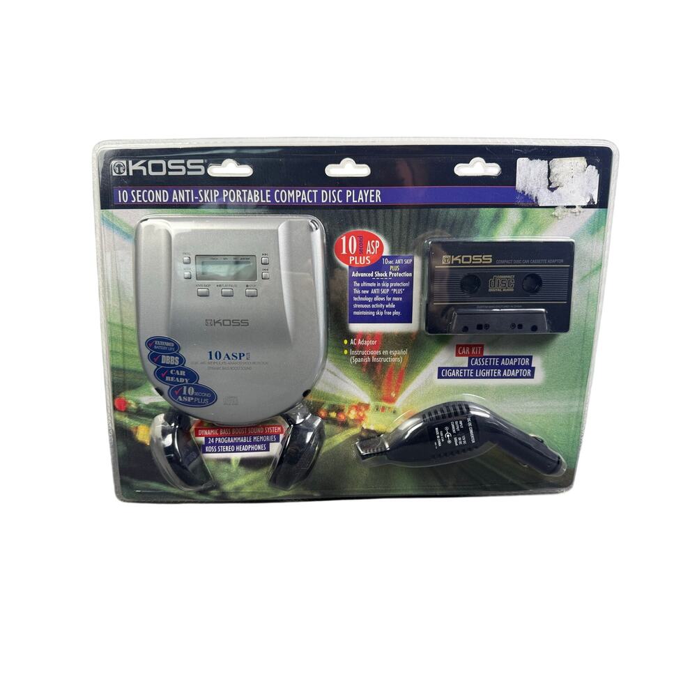 Vintage Sealed Koss 10 second AntiSkip Portable CD Player w tape and car adapter